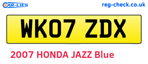 WK07ZDX are the vehicle registration plates.