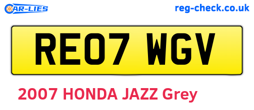 RE07WGV are the vehicle registration plates.
