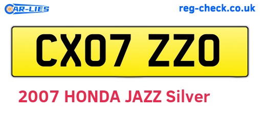 CX07ZZO are the vehicle registration plates.