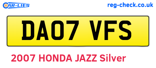 DA07VFS are the vehicle registration plates.