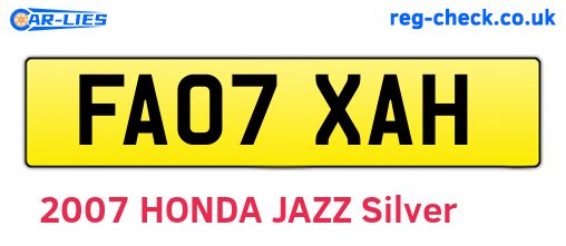FA07XAH are the vehicle registration plates.
