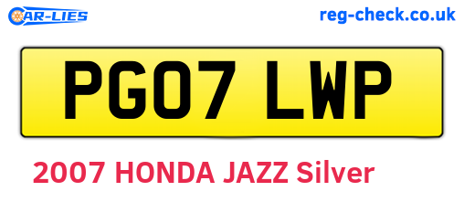 PG07LWP are the vehicle registration plates.