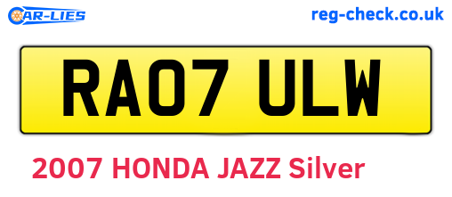 RA07ULW are the vehicle registration plates.