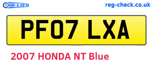 PF07LXA are the vehicle registration plates.