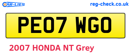 PE07WGO are the vehicle registration plates.