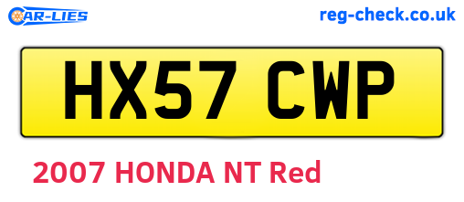 HX57CWP are the vehicle registration plates.