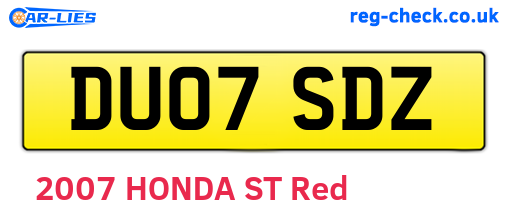 DU07SDZ are the vehicle registration plates.
