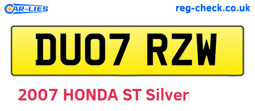 DU07RZW are the vehicle registration plates.
