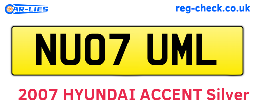 NU07UML are the vehicle registration plates.