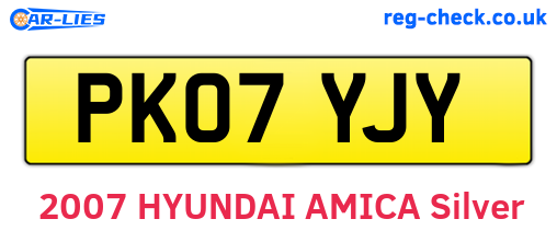 PK07YJY are the vehicle registration plates.