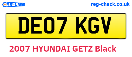 DE07KGV are the vehicle registration plates.