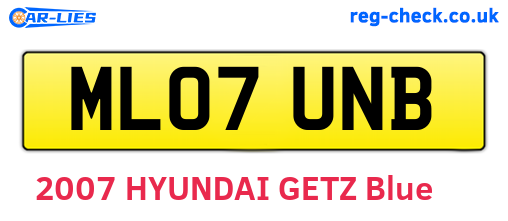 ML07UNB are the vehicle registration plates.