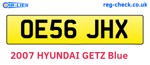 OE56JHX are the vehicle registration plates.