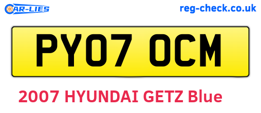 PY07OCM are the vehicle registration plates.