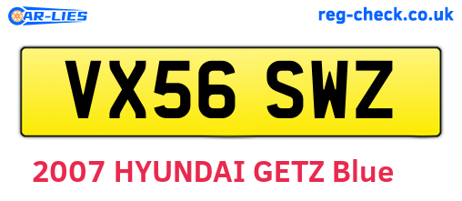 VX56SWZ are the vehicle registration plates.