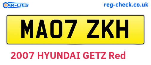 MA07ZKH are the vehicle registration plates.