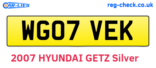 WG07VEK are the vehicle registration plates.