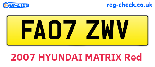 FA07ZWV are the vehicle registration plates.