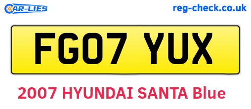 FG07YUX are the vehicle registration plates.
