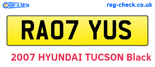 RA07YUS are the vehicle registration plates.