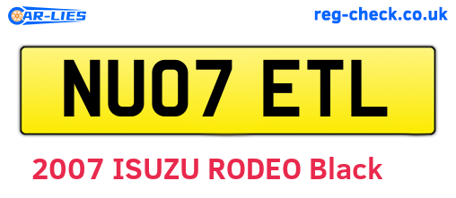 NU07ETL are the vehicle registration plates.