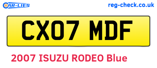 CX07MDF are the vehicle registration plates.