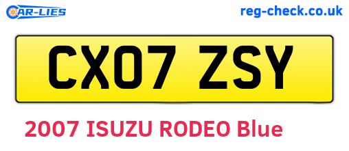 CX07ZSY are the vehicle registration plates.