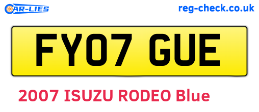 FY07GUE are the vehicle registration plates.