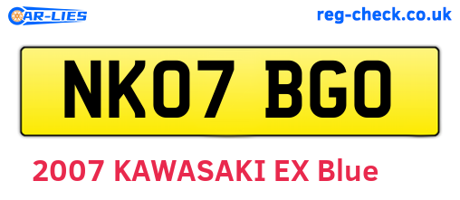 NK07BGO are the vehicle registration plates.