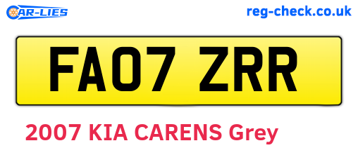 FA07ZRR are the vehicle registration plates.