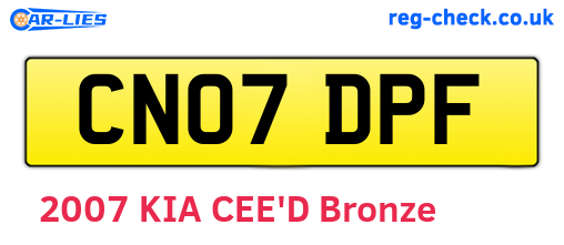 CN07DPF are the vehicle registration plates.