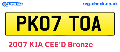 PK07TOA are the vehicle registration plates.