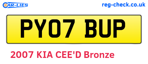 PY07BUP are the vehicle registration plates.