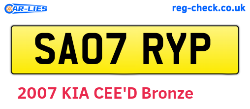 SA07RYP are the vehicle registration plates.