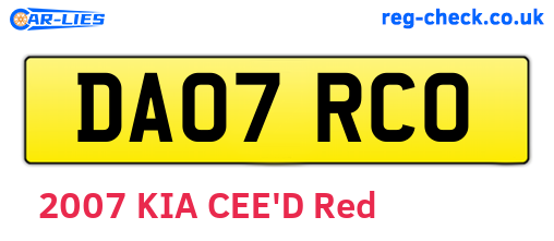 DA07RCO are the vehicle registration plates.