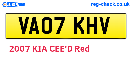 VA07KHV are the vehicle registration plates.