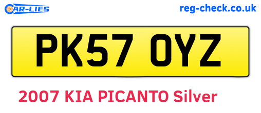 PK57OYZ are the vehicle registration plates.