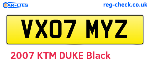 VX07MYZ are the vehicle registration plates.
