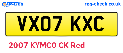 VX07KXC are the vehicle registration plates.