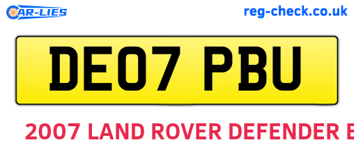 DE07PBU are the vehicle registration plates.
