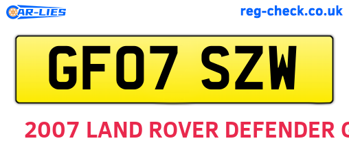 GF07SZW are the vehicle registration plates.
