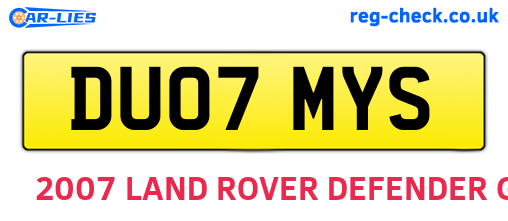 DU07MYS are the vehicle registration plates.