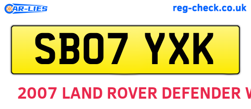 SB07YXK are the vehicle registration plates.