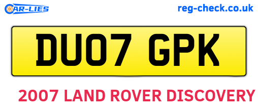 DU07GPK are the vehicle registration plates.