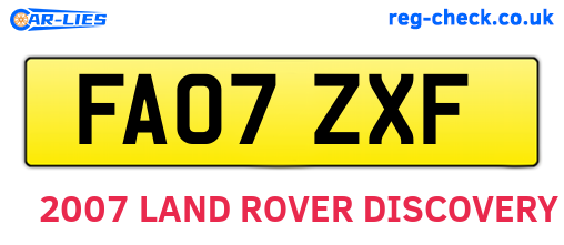 FA07ZXF are the vehicle registration plates.