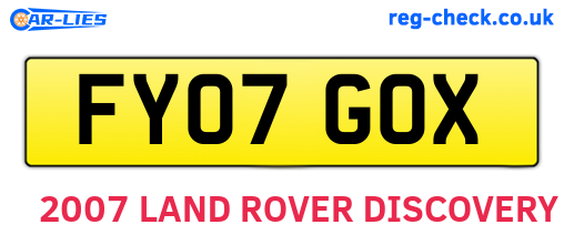 FY07GOX are the vehicle registration plates.