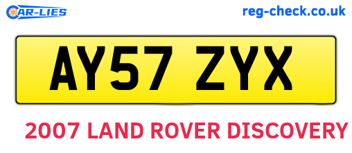 AY57ZYX are the vehicle registration plates.