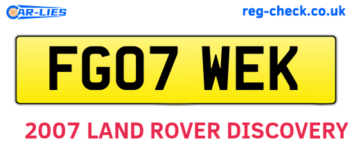FG07WEK are the vehicle registration plates.