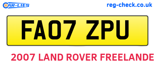 FA07ZPU are the vehicle registration plates.