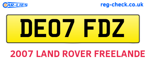 DE07FDZ are the vehicle registration plates.